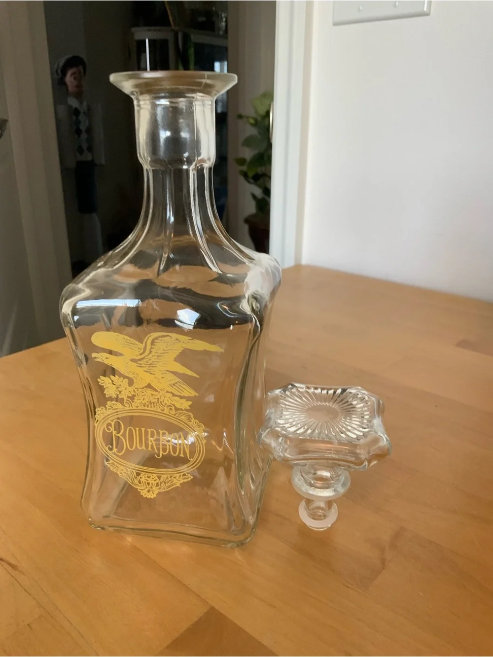 Clear Glass Bourbon Decanter with Gold Eagle Accent